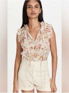 Rebecca Taylor Picot Floral Ruffle Blouse‎ Sz Small